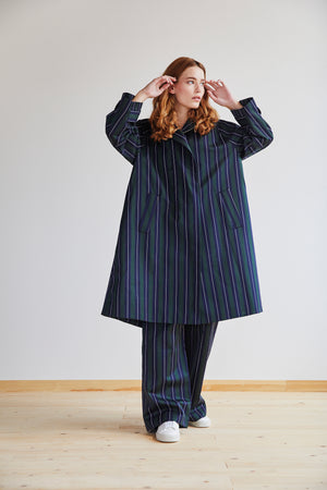 Amaury Coat in Green, Navy and White Stripe - Alice Early
