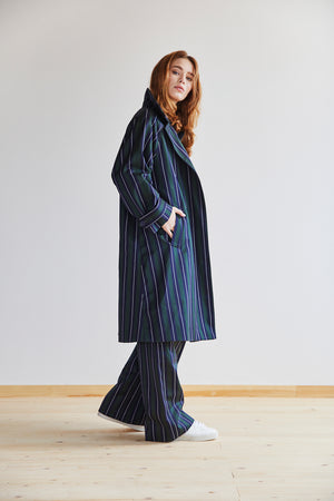 Amaury Coat in Green, Navy and White Stripe - Alice Early