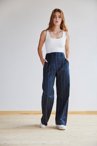 Jessie Trouser in Green, Navy and White Stripe - Alice Early