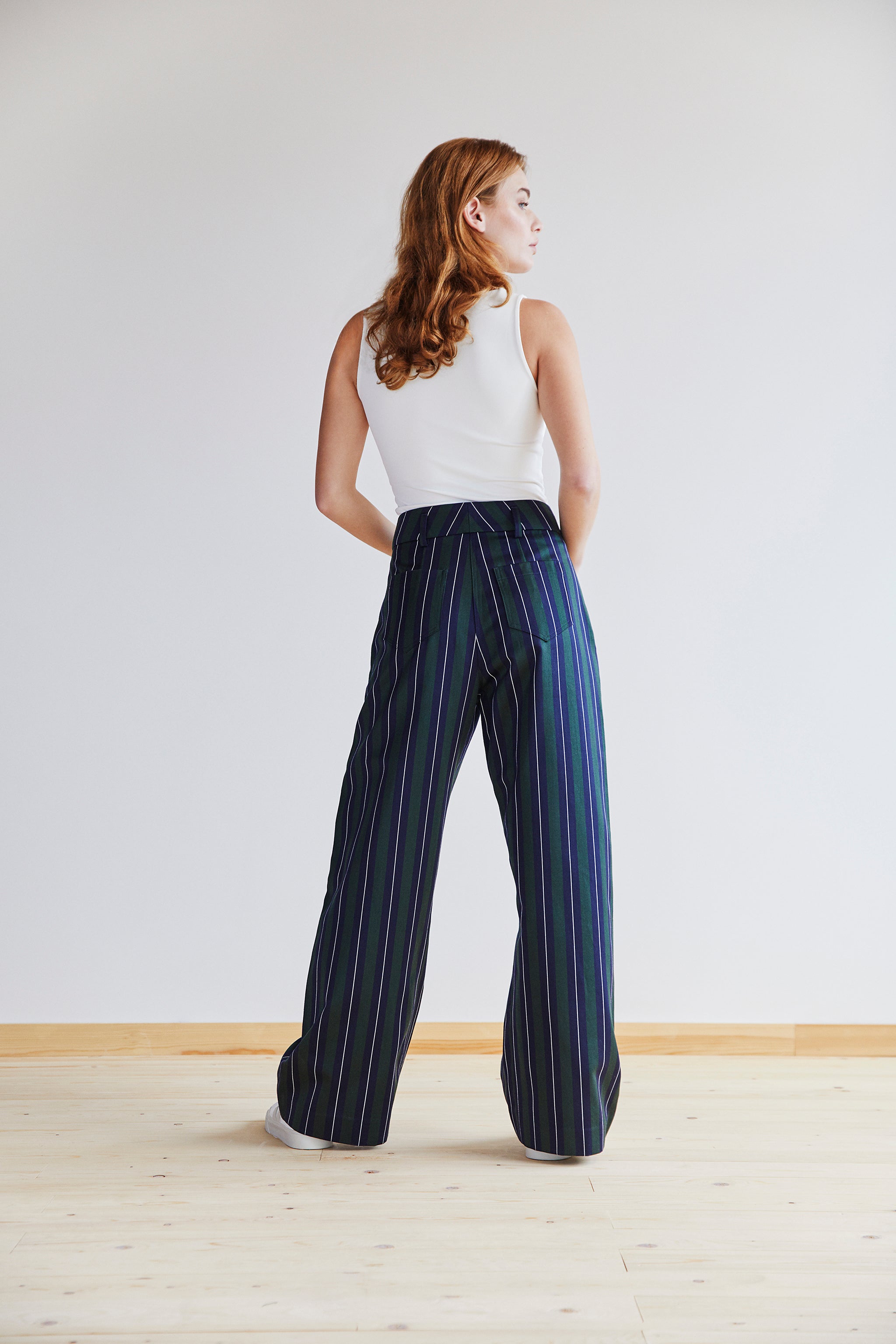 Jessie Trouser in Green, Navy and White Stripe - Alice Early